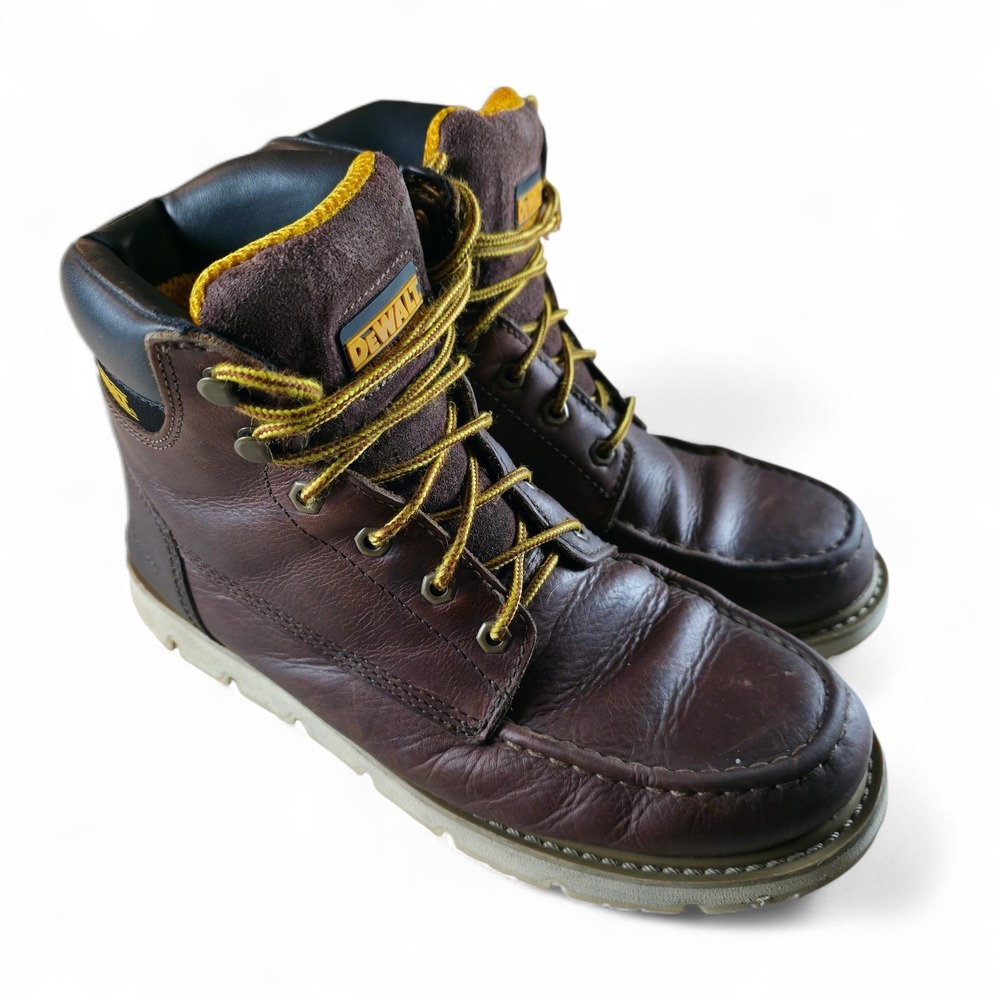 DeWALT Men's Moc‎ Toe Work Boots 10 W DXWP10034 Soft Toe Laces Up Brown Leather